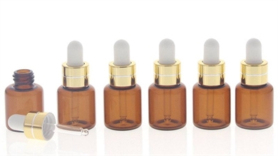 Kosmetex Serum-Flasche mit weißer Silikonpipette, 6 kleine braune 5ml Fläschchen mit Pipette 6 Stück