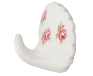 Porzellan-Haken Rose vom Tegernsee mit kleinen Rosen im Dekor, Kosmetex Wandhaken selbstklebend 
