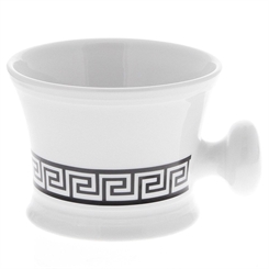Rasierschale Apotheker-Stil aus Porzellan, Aurawerk Rasiertasse "Mäander" Bordüre Rasierseife zur Nassrasur 