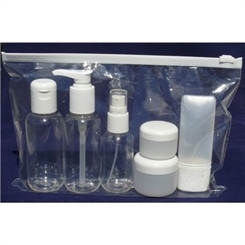 Travel-Set Kosmetex mit Flaschen, Dosen für Flüssigkeiten und Cremes im Handgepäck, Flugzeug, Reise-Set, 7-teilig 