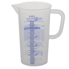 Messbecher 250 ml, erhabene blaue Skala, Dosierbecher luzent 250 ml m.Henkel