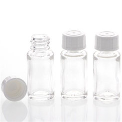 Klar-Glasflasche 10ml, leer, Schraubverschluss, Globuli Flasche zum Selbst Befüllen, nur 6 cm hoch, Kosmetex 