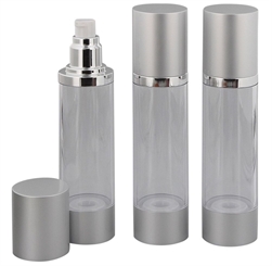Eleganter Kosmetex Airless Alu 50ml Pumpspender, Silber, Cremespender, Lotion und Gel-Spender zum selbst Befüllen 3x 50ml Silber