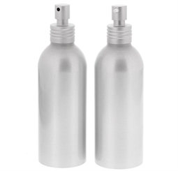 Aluminium-Flasche 200ml, 1x Gel-Lotion u. 1x Zerstäuber, Kosmetex Alu Pumpspender bruchsicher, rund 