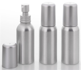 Aluminium-Flasche, Gel Lotion Spender, Pumpspender, 50 ml Kosmetex, Alu bruchsicher, rund 3× 50 ml Lotion Spender