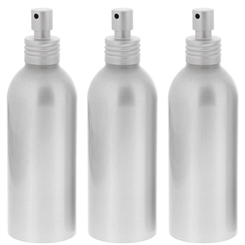 Aluminium-Flasche, Zerstäuber, Alu Sprühflasche leer, 200ml Kosmetex, bruchsicher, rund 3× 200 ml Zerstäuber