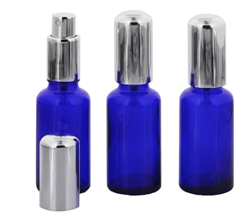 Blauglas Zerstäuberflasche, Sprühflakon, m. Pumpzerstäuber Kosmetex Parfümflakon, leer, 30 ml 3× 30 ml Blauglas