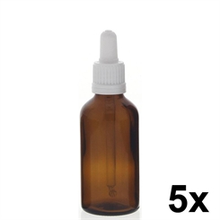 Braunglasflasche mit Pipette. Leere Glasflasche, Kosmetex Pipettenflasche mit kompletter Pipettenmontur. 5x 50ml