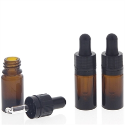 Kosmetex Extra kleine Pipettenflasche 5ml, Mini Braunglas Flasche mit Pipette, nur 7 cm hoch, 3 Stück