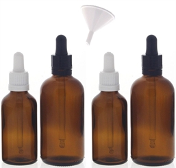 Braunglasflasche mit Pipette, 2x 50ml, 2x 100ml + Trichter, leere braune Kosmetex Glasflasche, Pipettenflasche m. Pipettenmontur. 