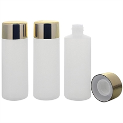 Kosmetex leere Flasche 200ml, mit Tropfverschluss, Spritzeinsatz für Flüssigkeiten, halbtransparent Plastik, Deckel gold, 3 Stück 3× 200 ml