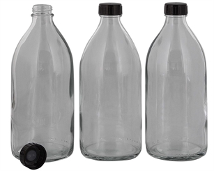 Klarglas-Flasche m. schwarzem Verschluss, rund, Enghals, leer Kosmetex Sirupflasche, Enghalsflasche, 500 ml 3 x 500ml