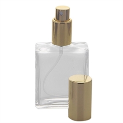 Kosmetex Eckiger Flakon, Glas, leer 50 ml mit gold. Zerstäuber Einheit. 