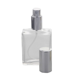 Kosmetex Eckiger Parfüm-Flakon, Glas, leer 50 ml mit silber Zerstäuber Einheit 