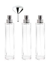 Parfüm-Zerstäuber, 15 ml Glas-Flakon für Parfum Kosmetex silber Aluminium-Zerstäuber, leer 3x 15ml Silber +Trichter