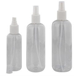 Klare Flasche mit Zerstäuber leer 250ml, 500ml, 1000 ml Kosmetex Sprüh-Flasche, Plastik, zylindrisch, transparent 