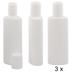 Kunststoff-Flasche, oval, m. Spritz-Einsatz, Spritzverschluss, weiß, leer, Kosmetex Flasche, 100 ml 3× 100 ml