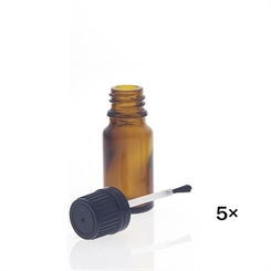 Braune Pinselflaschen 10ml, Kosmetex lichtschützende Braunglas Flaschen mit Pinsel 5× 10 ml
