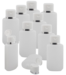 10 ovale Klappflaschen transparent mit Silberrand 250ml Kosmetex leer zum Befüllen mit Gel, Lotion, Shampoo Dusch-Flasche 10 Stück