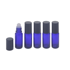 Blauglas Deostick 10ml, leere blaue Flasche mit Deo-Roller und Kappe, zum Selbst befüllen, ca. 78 x Ø 24 mm, Kosmetex, 5 Stück 5 x 10ml