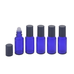 Blauglas Deostick 20ml, leere blaue Flasche mit Deo-Roller und Kappe, zum Selbst befüllen, ca. 87 x Ø 28 mm, Kosmetex, 5 Stück 5 x 20ml