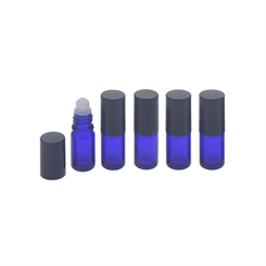 Blauglas Deostick 5ml, leere blaue Flasche mit Deo-Roller und Kappe, zum Selbst befüllen, ca. 62 x Ø 22 mm, Kosmetex, 5 Stück 5 x 5ml