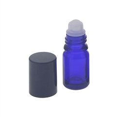 Blauglas Deostick 5ml, leere blaue Flasche mit Deo-Roller und Kappe, zum Selbst befüllen, ca. 62 x Ø 22 mm, Kosmetex, 1 Stück 