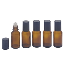 Braunglas Deostick 20ml, leere Flasche braun mit Deo-Roller und Kappe, zum Selbst befüllen, ca. 87 x Ø 28mm, Kosmetex, 5 Stück 5 x 20ml
