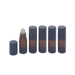 Braunglas Deostick 5ml, leere Flasche braun mit Deo-Roller und Kappe, zum Selbst befüllen, ca. 67 x Ø 22 mm, Kosmetex, 5 Stück 5 x 5ml