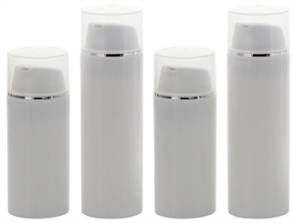 Kosmetex Airless Pumpspender 2x 30ml 2x 50ml, Silberstreifen Cremespender, Lotion und Gelspender zum selbst Befüllen 4× mix Set