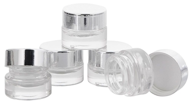 Klarglastiegel m. Kunststoff-Deckel, 5 ml Leerer Tiegel, Kosmetex Glasdose 5× silber