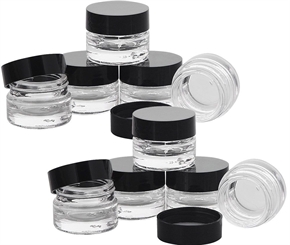 Klarglastiegel m. Kunststoff-Deckel, 5 ml Leerer Tiegel, Kosmetex Glasdose 10× schwarz