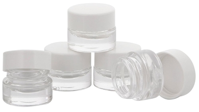 Klarglastiegel m. Kunststoff-Deckel, 5 ml Leerer Tiegel, Kosmetex Glasdose 5× weiß
