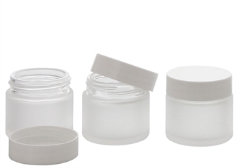 Matt Glas-Tiegel 30 ml m. Deckel, Leere Kosmetex Glas Creme-Dose, Kosmetik-Dose 3× 30 ml Mattglas Weiß Deckel