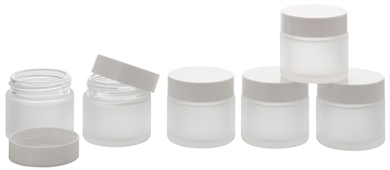 Matt Glas-Tiegel 30 ml m. Deckel, Leere Kosmetex Glas Creme-Dose, Kosmetik-Dose 6× 30 ml Mattglas Weiß Deckel