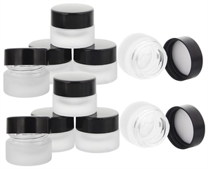 Matt Glastiegel 15ml m. schwarzen Kunststoff-Deckel, Leerer Tiegel, Kosmetex Glasdose 10× schwarz