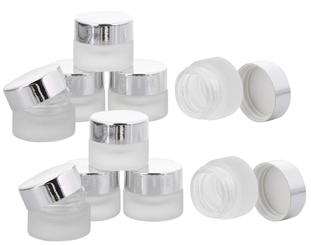 Matt Glastiegel 15ml m. silber Kunststoff-Deckel, Leerer Tiegel, Kosmetex Glasdose 10× silber