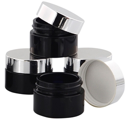 Violett Glas-Tiegel Miron m. Deckel, 15 ml Kosmetex Kosmetik-Tiegel, Salbentiegel, Cremedose 4× silber