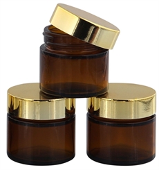 Braunglastiegel m. Kunststoff-Deckel, 30 ml Leerer Tiegel, Kosmetex Glasdose 3× gold