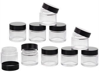 Klarglastiegel m. Kunststoff-Deckel, 30 ml Leerer Tiegel, Kosmetex Glasdose 10× schwarz