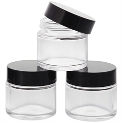 Klarglastiegel m. Kunststoff-Deckel, 30 ml Leerer Tiegel, Kosmetex Glasdose 3× schwarz
