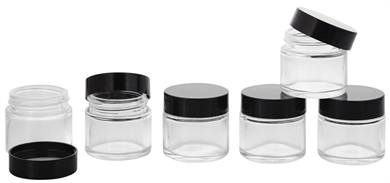 Klarglastiegel m. Kunststoff-Deckel, 30 ml Leerer Tiegel, Kosmetex Glasdose 6× schwarz