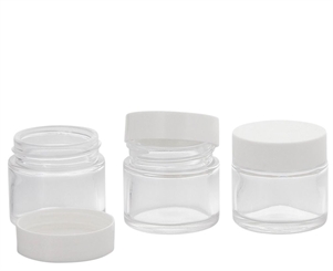 Klarer Glastiegel m. weissen Deckel, 30 ml Leerer Tiegel, Kosmetex Glas-dose 3× weiß