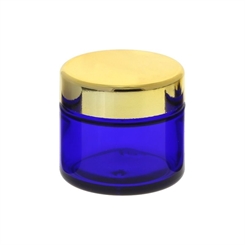 Blau Glas-Tiegel 50ml mit Deckel Gold, Leere Kosmetex Glas Creme-Dose, Salbentiegel, Kosmetik-Dose aus Blauglas 