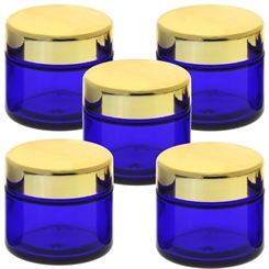 Blau Glas-Tiegel 50ml mit Deckel Gold, Leere Kosmetex Glas Creme-Dose, Kosmetik-Dose aus Blauglas 