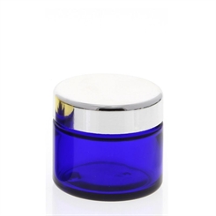 BlauGlas-Tiegel 50ml mit Deckel Silber, Leere Kosmetex Glas Creme-Dose, Kosmetik-Dose aus Blauglas 