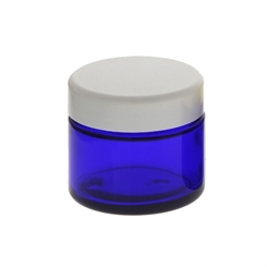 Blau Glas-Tiegel 50ml mit Deckel Weiß, Leere Kosmetex Glas Creme-Dose, Kosmetik-Dose aus Blauglas 