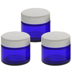 Blau Glas-Tiegel 50ml mit Deckel Weiß, Leere Kosmetex Glas Creme-Dose, Kosmetik-Dose aus Blauglas 