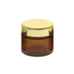 Braun Glas-Tiegel 50ml mit Deckel Gold, Leere Kosmetex Glas Creme-Dose, Kosmetik-Dose aus Braunglas 