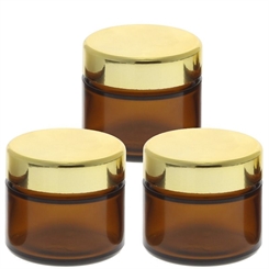 Braun Glas-Tiegel 50ml mit Deckel Gold, Leere Kosmetex Glas Creme-Dose, Kosmetik-Dose aus Braunglas 